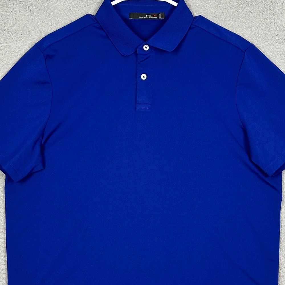 RLX Ralph Lauren Polo Shirt Mens Large Blue Performance Golf Rugby Stretch EUC
